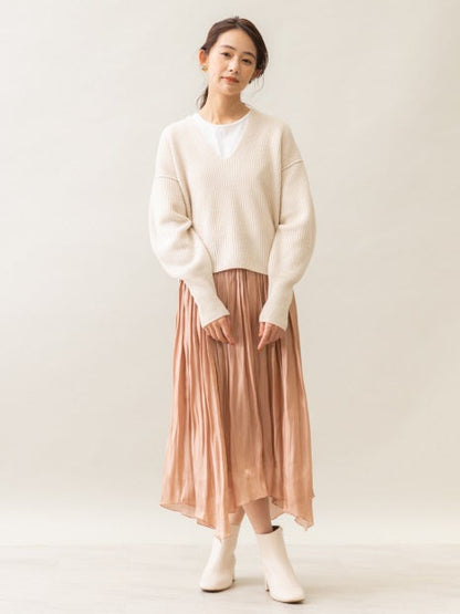 サテンギャザーイレギュラーヘムスカート