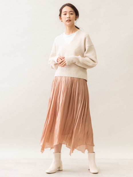サテンギャザーイレギュラーヘムスカート