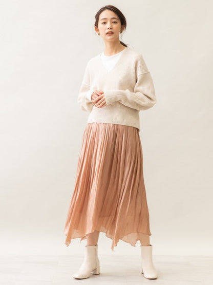 サテンギャザーイレギュラーヘムスカート