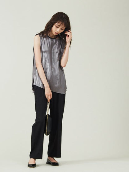 【セットアップ対応】グロッシーサテンノースリーブブラウス