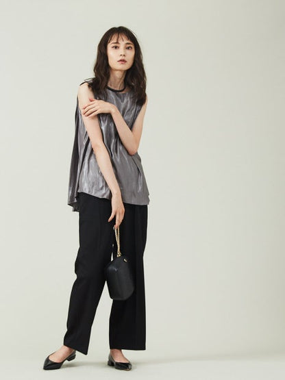 【セットアップ対応】グロッシーサテンノースリーブブラウス