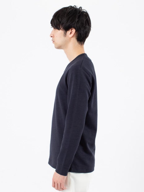 撚り杢ツイル Vネック 長袖 Tシャツ