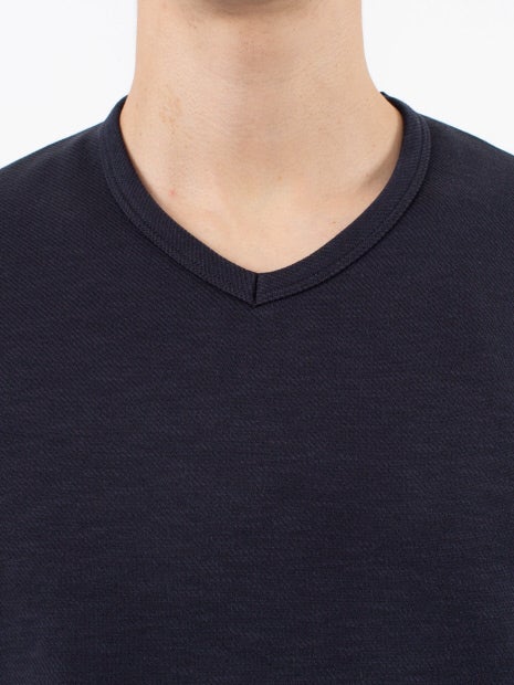 撚り杢ツイル Vネック 長袖 Tシャツ