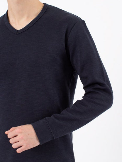 撚り杢ツイル Vネック 長袖 Tシャツ