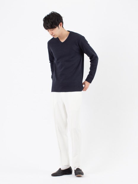 撚り杢ツイル Vネック 長袖 Tシャツ