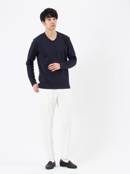 撚り杢ツイル Vネック 長袖 Tシャツ
