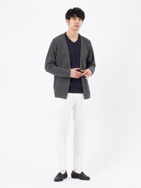 撚り杢ツイル Vネック 長袖 Tシャツ