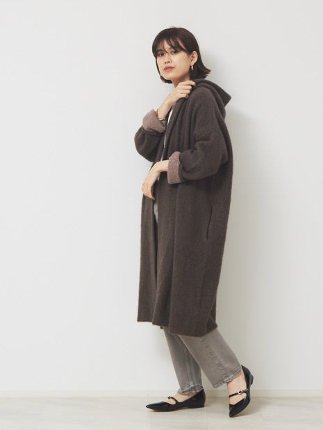 フォックス混接結ニットコート