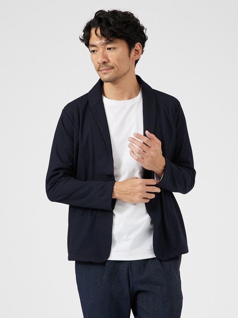 【MASCHILE】チェック リンクス ニット ショールジャケット