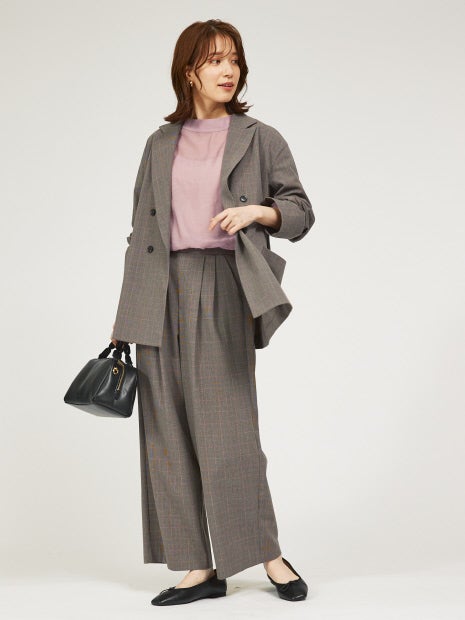 【セットアップ対応】グレンチェックタックワイドパンツ