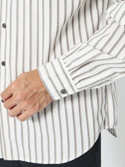 ナチュラル コットン バンドカラー ストライプ シャツ