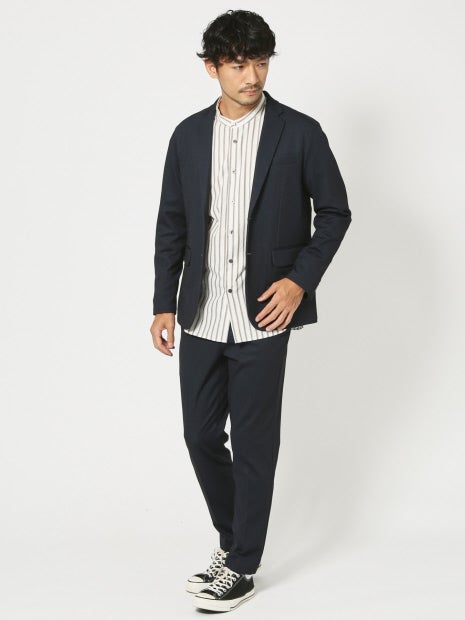 ナチュラル コットン バンドカラー ストライプ シャツ