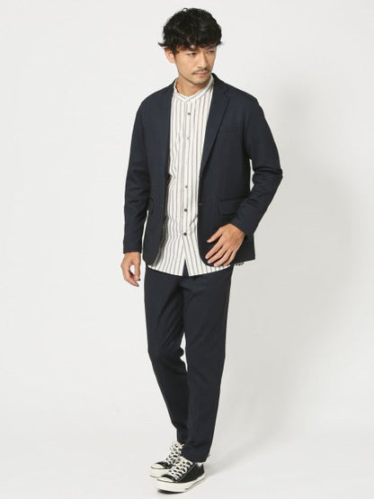 ナチュラル コットン バンドカラー ストライプ シャツ