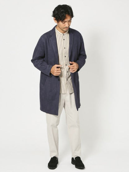 ナチュラル コットン バンドカラー ストライプ シャツ