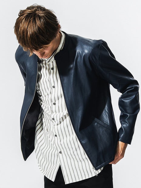 ナチュラル コットン バンドカラー ストライプ シャツ