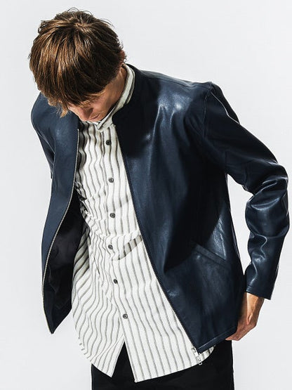 ナチュラル コットン バンドカラー ストライプ シャツ