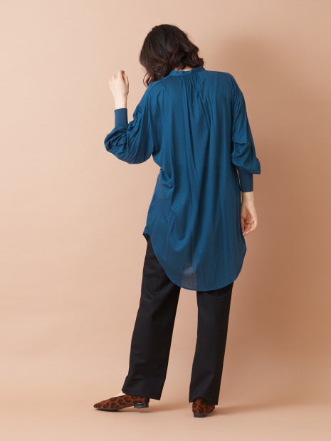 キーネックバックギャザーカットソー