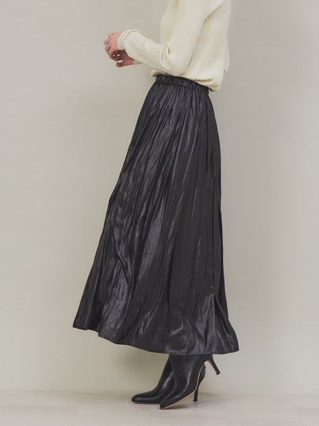 レザーライクサテンギャザースカート