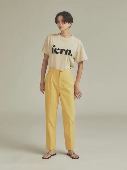 コットンリネンストレッチハイウエストテーパードパンツ