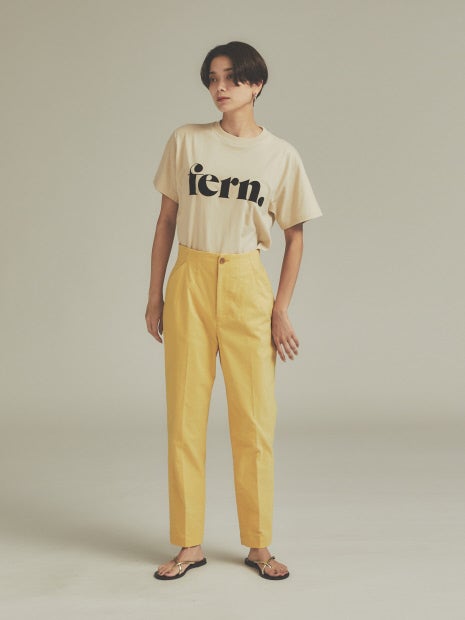 コットンリネンストレッチハイウエストテーパードパンツ