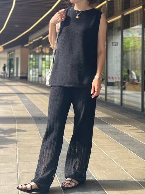 麻混レーシーニットパンツ