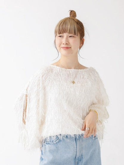 フェザージャガードスリーブリボンブラウス