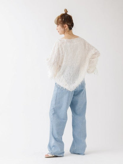 フェザージャガードスリーブリボンブラウス