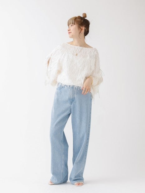 フェザージャガードスリーブリボンブラウス