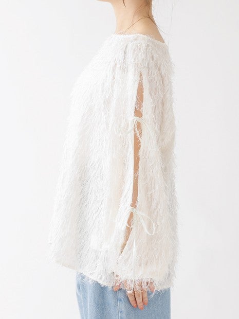 フェザージャガードスリーブリボンブラウス