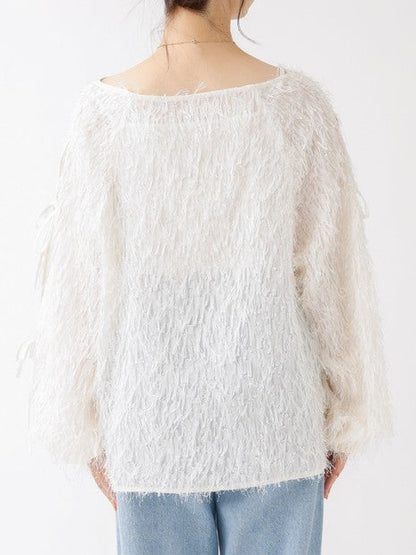 フェザージャガードスリーブリボンブラウス