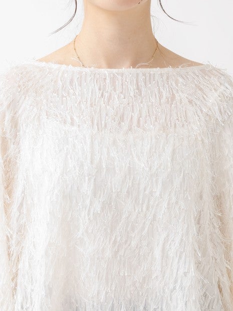 フェザージャガードスリーブリボンブラウス