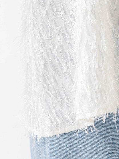 フェザージャガードスリーブリボンブラウス