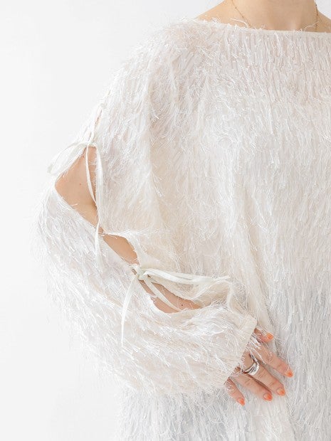 フェザージャガードスリーブリボンブラウス