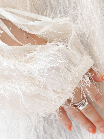 フェザージャガードスリーブリボンブラウス