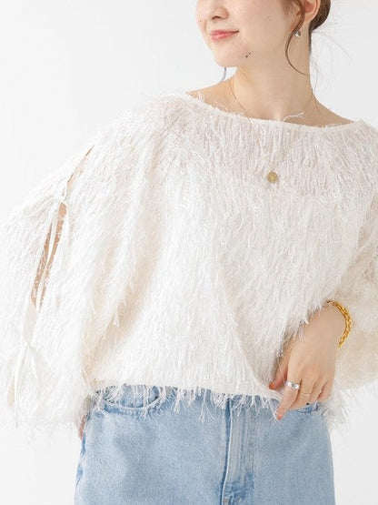 フェザージャガードスリーブリボンブラウス