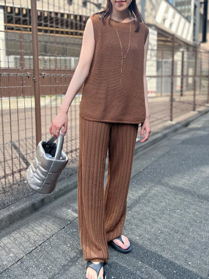 【セットアップ対応】麻混レーシーニットパンツ