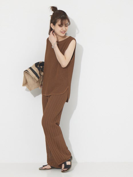 【セットアップ対応】麻混レーシーニットパンツ