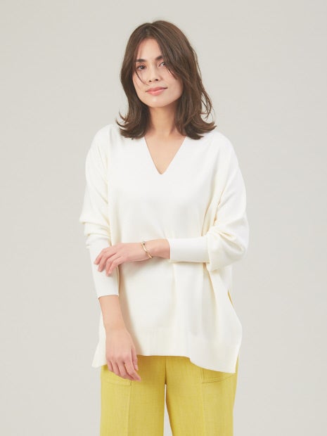 Vネックドレープニットプルオーバー