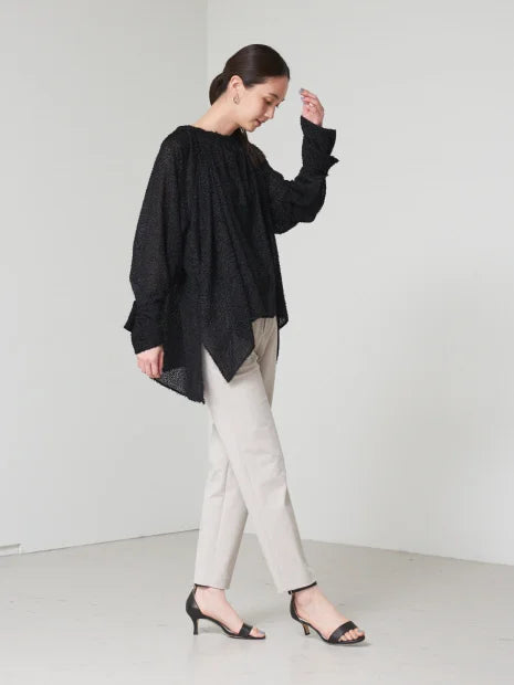マルチネックジャガードギャザーブラウス