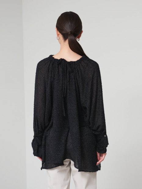 マルチネックジャガードギャザーブラウス
