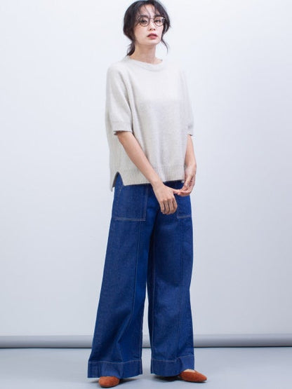 e×qualiteセンタープレスワイドデニム