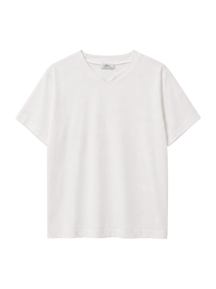 異素材スリットカラー 半袖Tシャツ