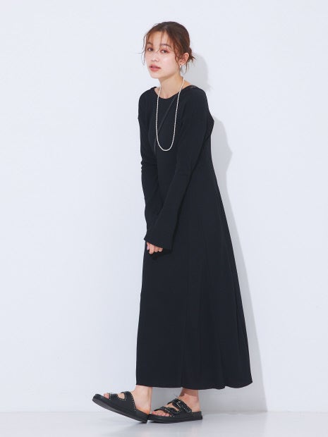 ワッフルフレアワンピース