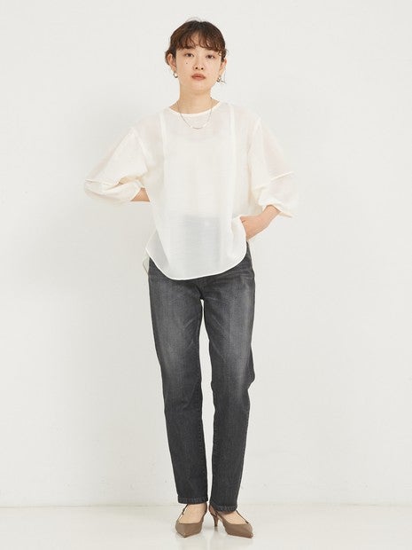 ボリュームスリーブシアーブラウス