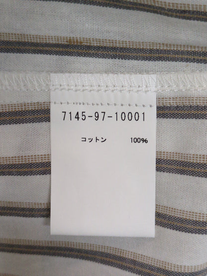ナチュラル コットン バンドカラー ストライプ シャツ