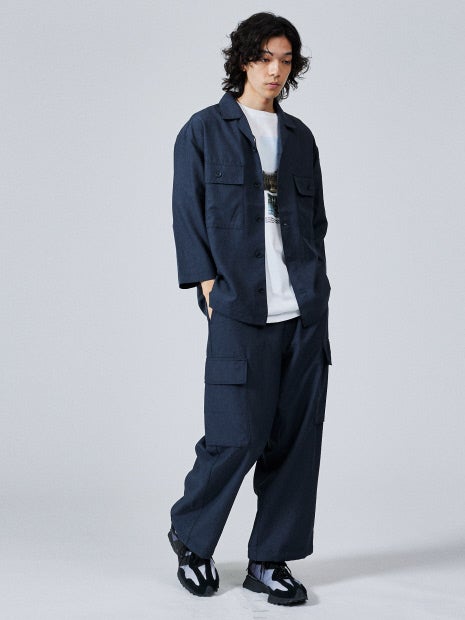 【セットアップ対応】リネンライクミリタリーシャツ/CPOシャツ