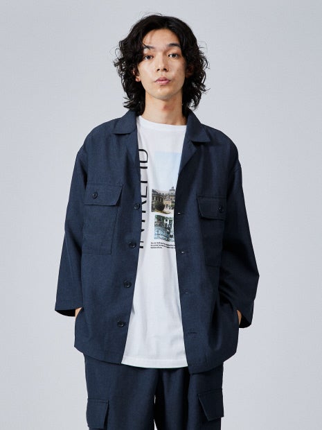 【セットアップ対応】リネンライクミリタリーシャツ/CPOシャツ