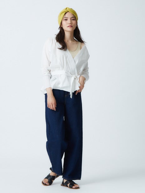 e×qualite STAFF コットンリネンワイドストレートデニム