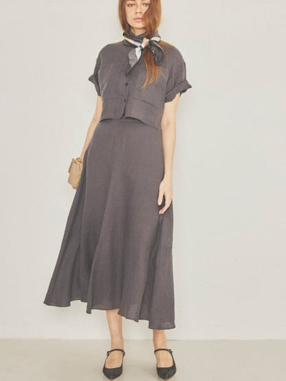 【セットアップ対応】麻製品染ショートシャツ