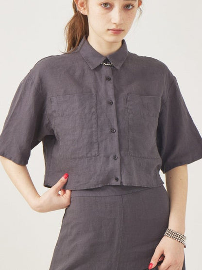 【セットアップ対応】麻製品染ショートシャツ